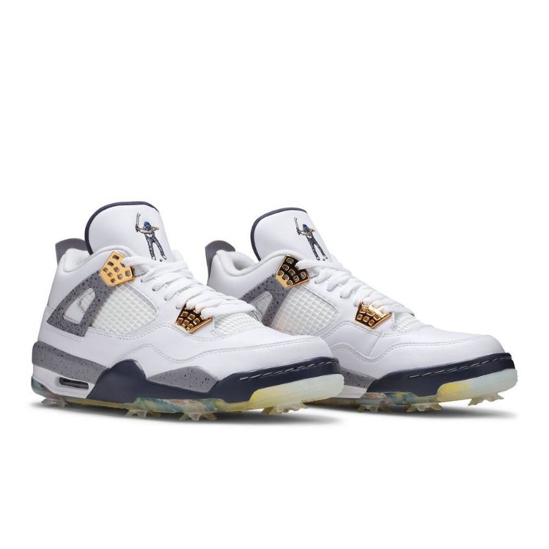Air Jordan 4 Golf Hvid Marineblå Grå Sko Herre