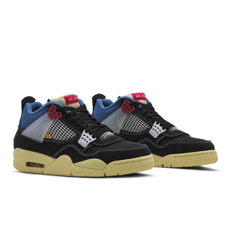 Air Jordan 4 Union La Retro Sort Blå Grå Rød Sko Herre