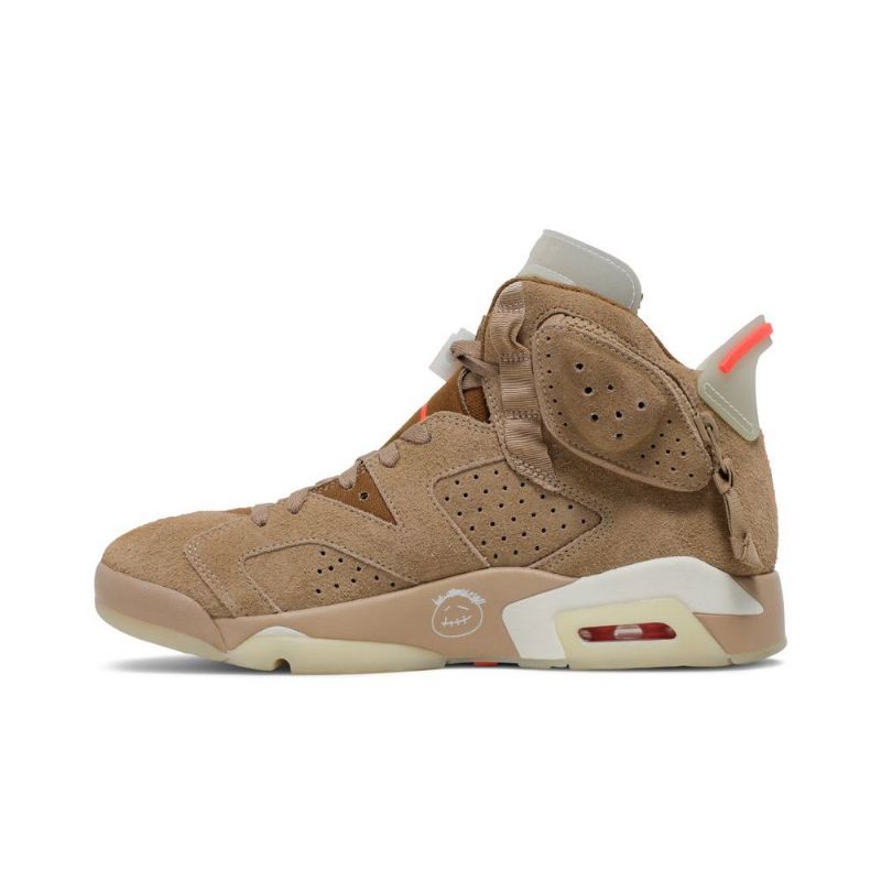 Air Jordan 6 Travis Scott Retro Khaki Grå Rød Sko Herre