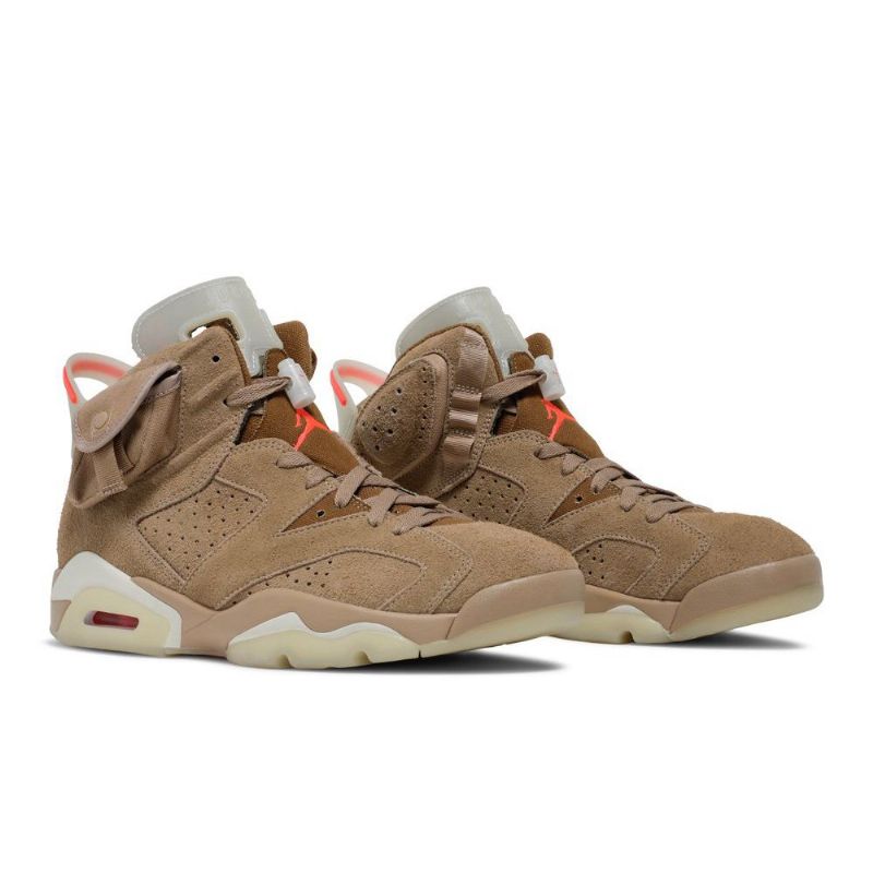 Air Jordan 6 Travis Scott Retro Khaki Grå Rød Sko Herre