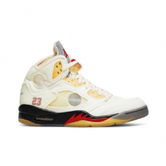 Air Jordan 5 Off-hvid Sp Hvid Gul Sølv Sko Herre