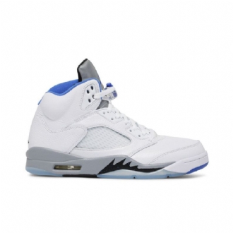 Air Jordan 5 Retro Hvid Grå Blå Sko Herre