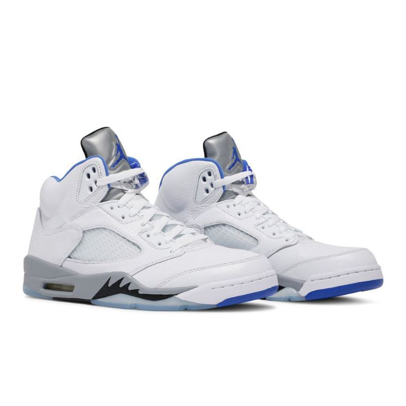 Air Jordan 5 Retro Hvid Grå Blå Sko Herre