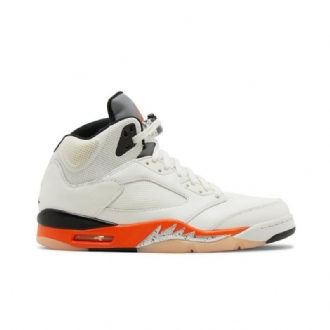 Air Jordan 5 Retro Hvid Orange Sølv Sort Sko Herre