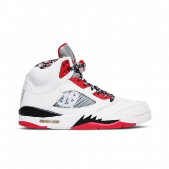 Air Jordan 5 Retro Hvid Rød Sort Sølv Sko Herre
