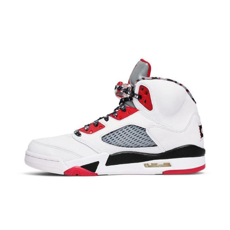 Air Jordan 5 Retro Hvid Rød Sort Sølv Sko Herre