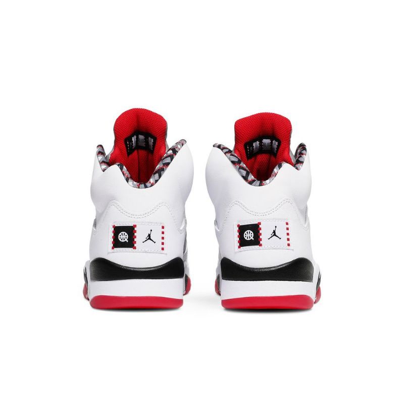 Air Jordan 5 Retro Hvid Rød Sort Sølv Sko Herre