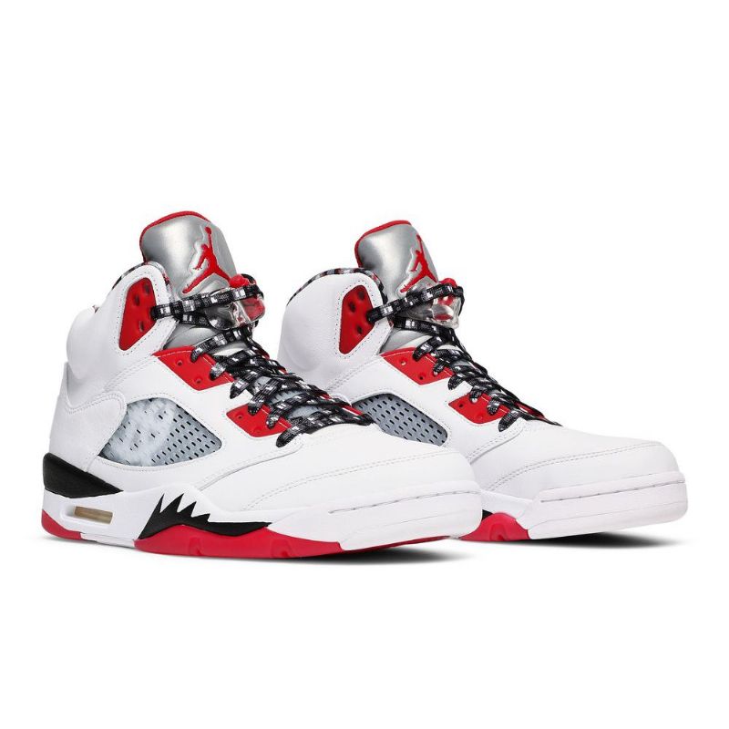 Air Jordan 5 Retro Hvid Rød Sort Sølv Sko Herre