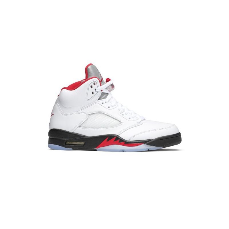 Air Jordan 5 Retro Hvid Rød Sort Sølv Sko Herre