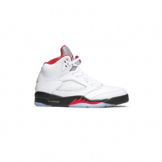 Air Jordan 5 Retro Hvid Rød Sort Sølv Sko Herre