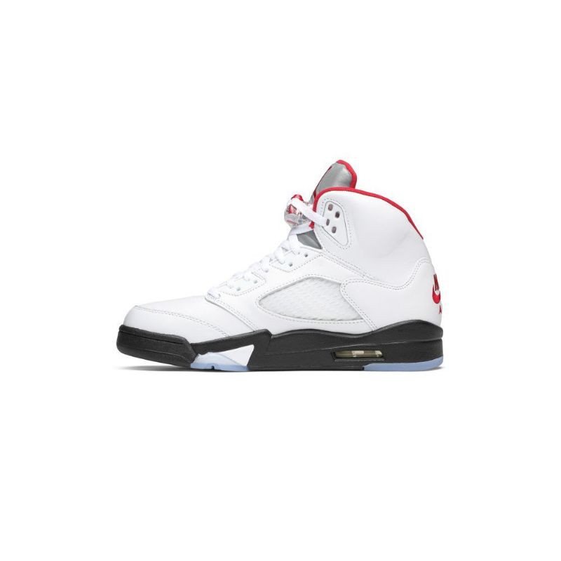 Air Jordan 5 Retro Hvid Rød Sort Sølv Sko Herre