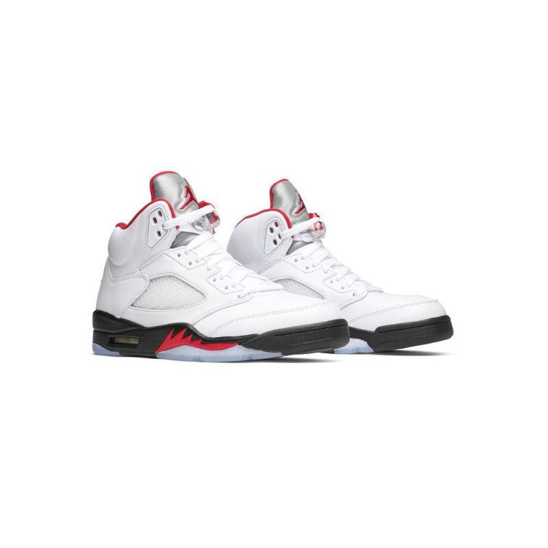 Air Jordan 5 Retro Hvid Rød Sort Sølv Sko Herre