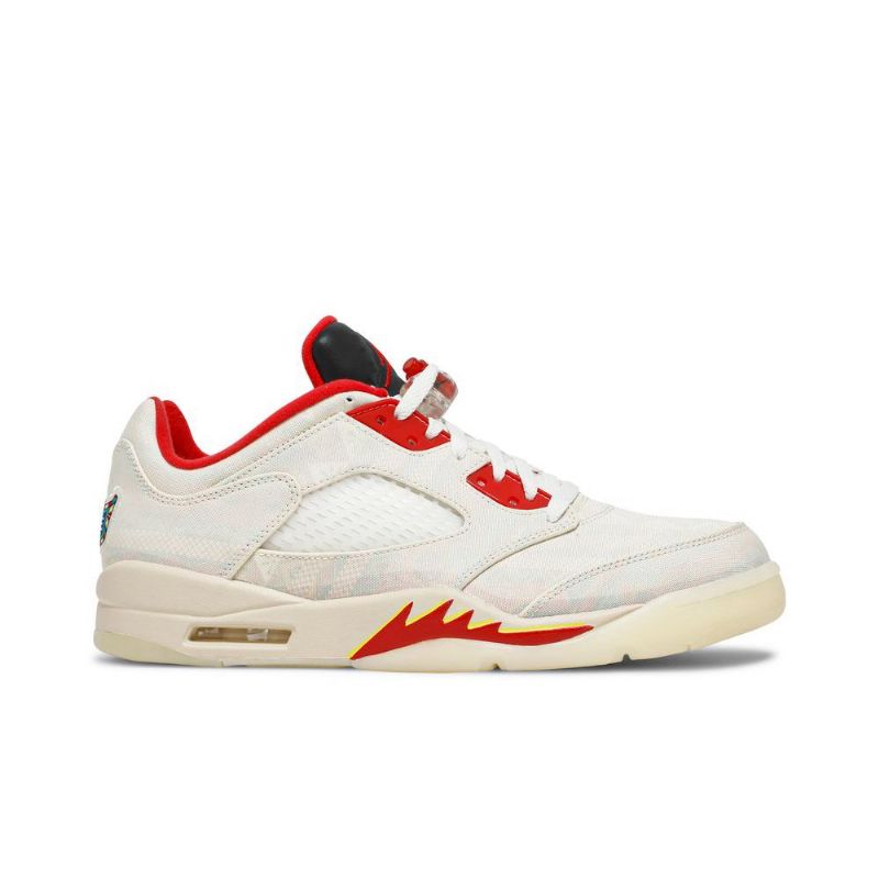 Air Jordan 5 Retro Low Hvid Rød Sort Sko Herre