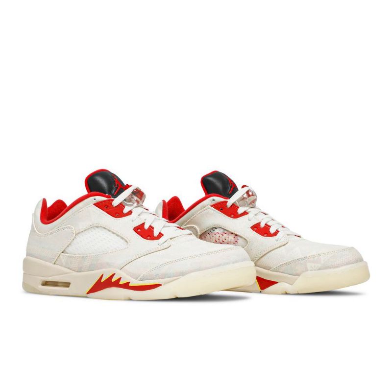 Air Jordan 5 Retro Low Hvid Rød Sort Sko Herre