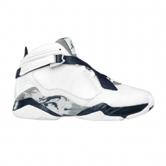 Air Jordan 8 Hvid Marineblå Grå Sko Herre