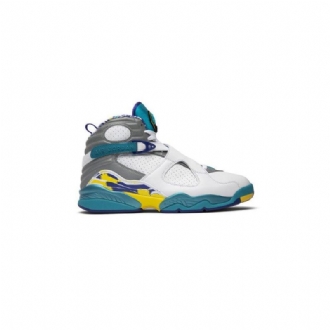 Air Jordan 8 Retro Hvid Blå Grå Gul Sko Dame