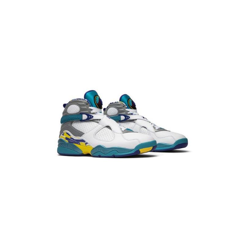 Air Jordan 8 Retro Hvid Blå Grå Gul Sko Dame