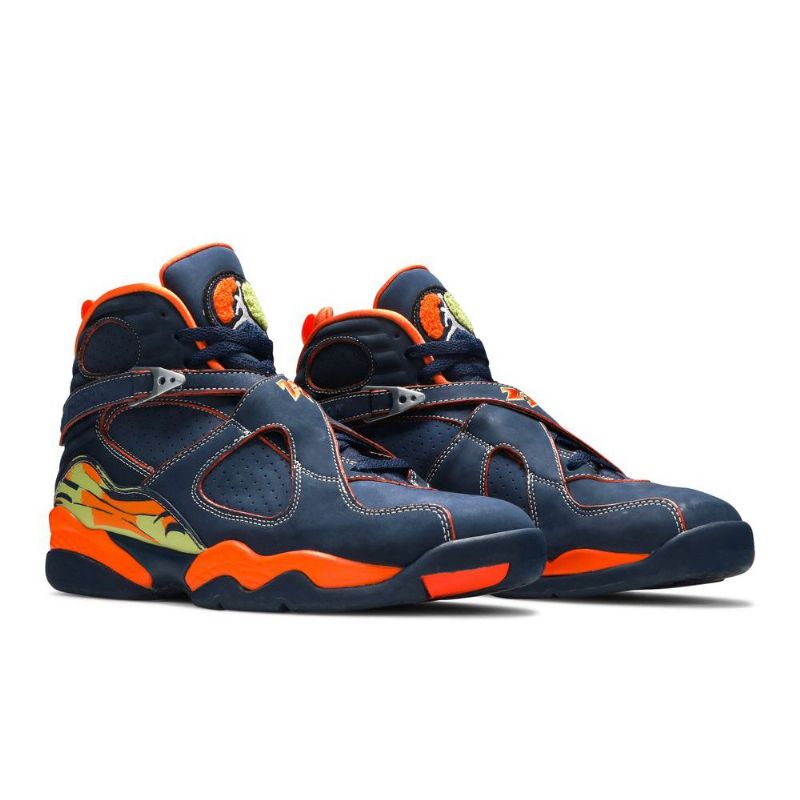 Air Jordan 8 Retro Ls Marineblå Orange Grøn Sko Herre