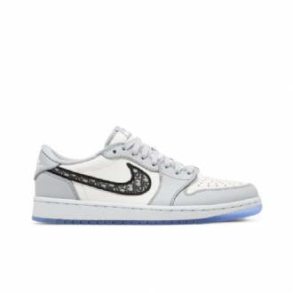 Air Jordan 1 Dior Low Grå Hvid Sort Sko Herre