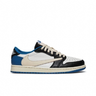Air Jordan 1 Fragment Design Travis Scott Retro Low Blå Hvid Sort Beige Sko Herre