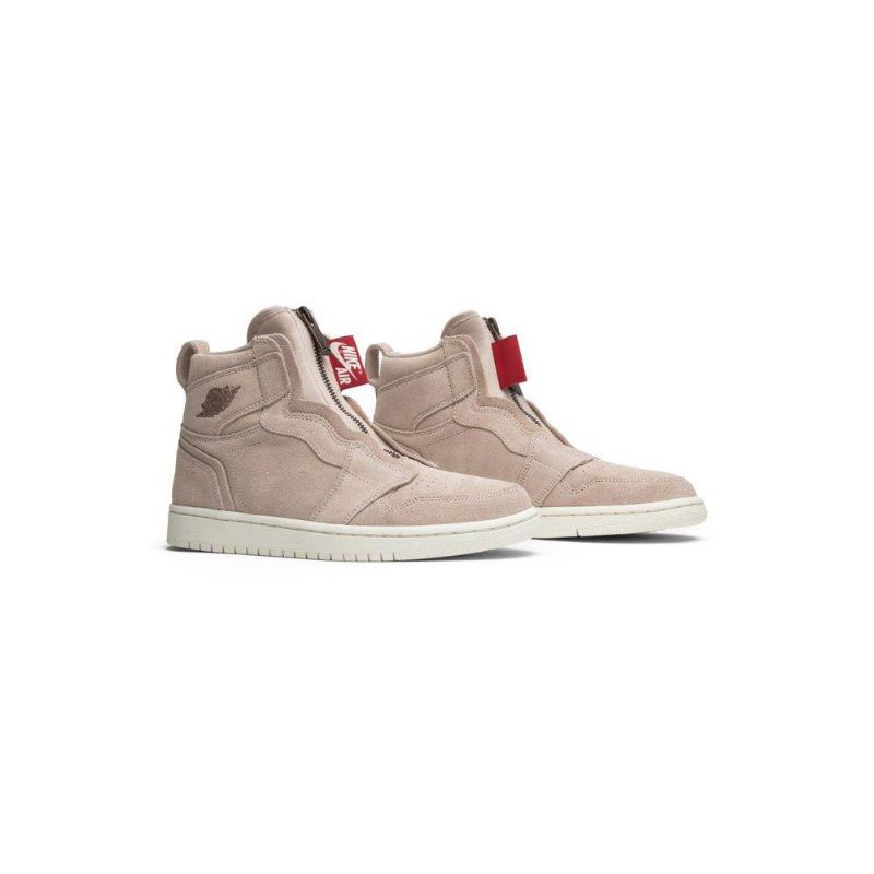Air Jordan 1 High Zip Beige Rød Hvid Sko Dame