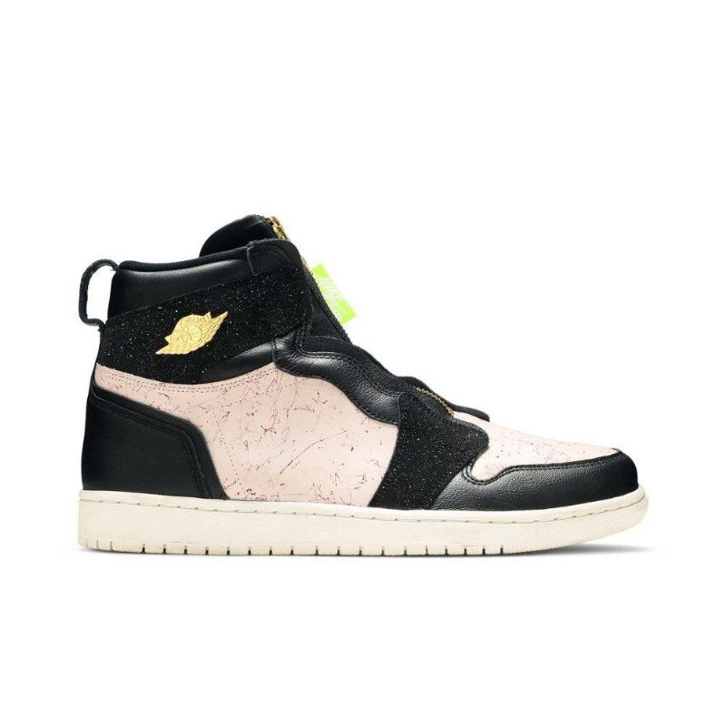 Air Jordan 1 High Zip Sort Lyserød Guld Sko Dame