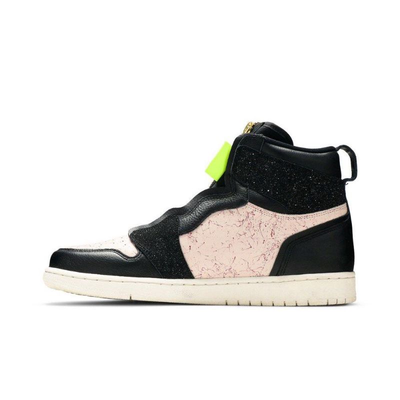 Air Jordan 1 High Zip Sort Lyserød Guld Sko Dame