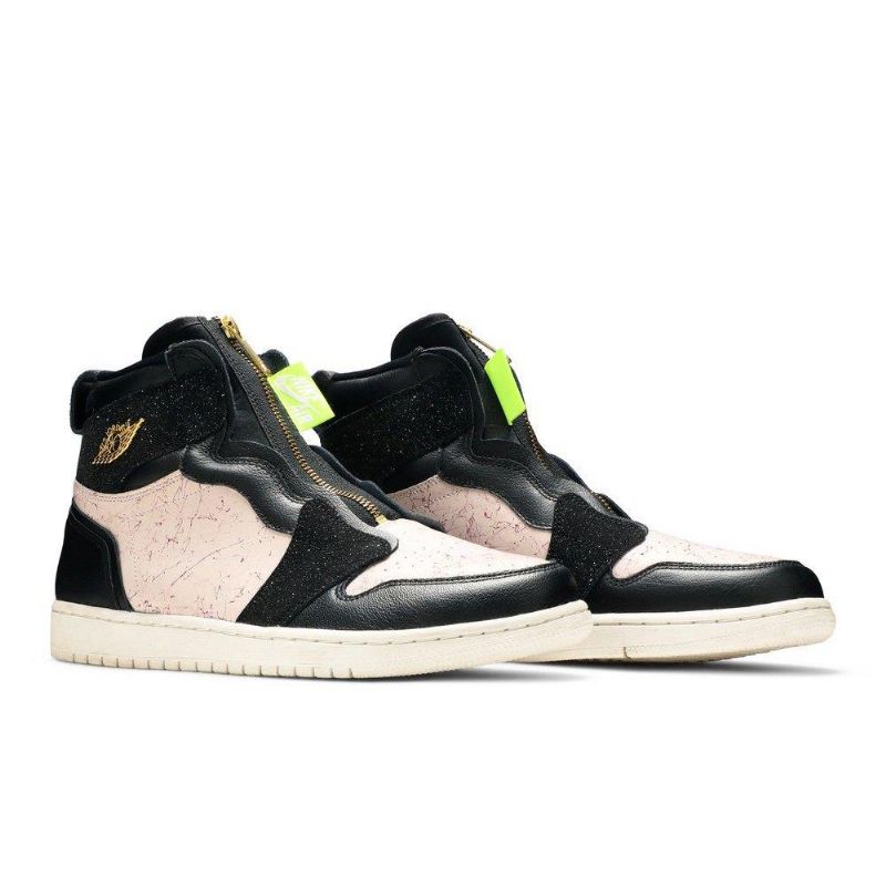 Air Jordan 1 High Zip Sort Lyserød Guld Sko Dame