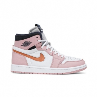 Air Jordan 1 High Zoom Lyserød Hvid Grå Sort Sko Dame