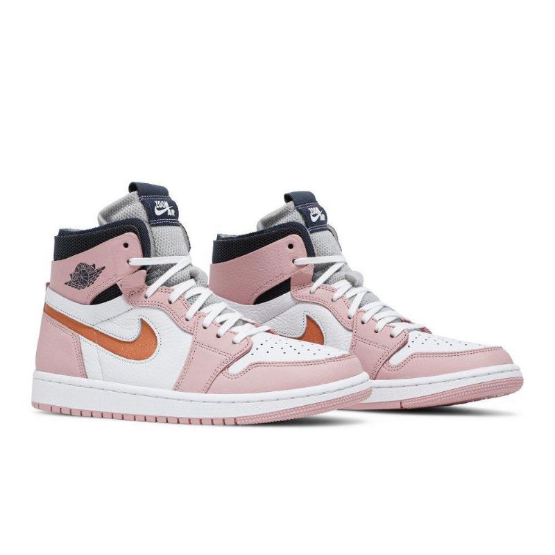 Air Jordan 1 High Zoom Lyserød Hvid Grå Sort Sko Dame