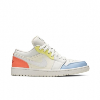 Air Jordan 1 Low Hvid Blå Gul Lyserød Sko Herre