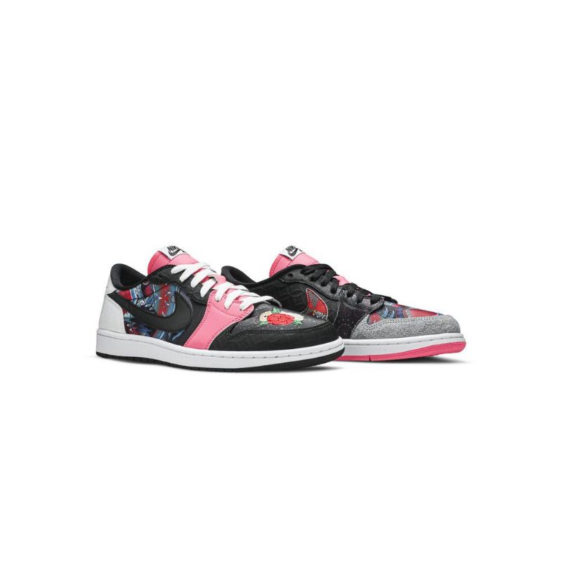 Air Jordan 1 Low Og Sort Lyserød Hvid Flerfarvede Sko Herre