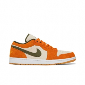 Air Jordan 1 Low Se Hvid Olivengrøn Orange Sko Herre