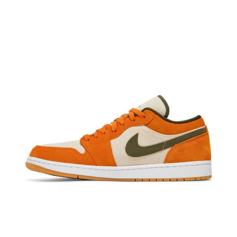 Air Jordan 1 Low Se Hvid Olivengrøn Orange Sko Herre
