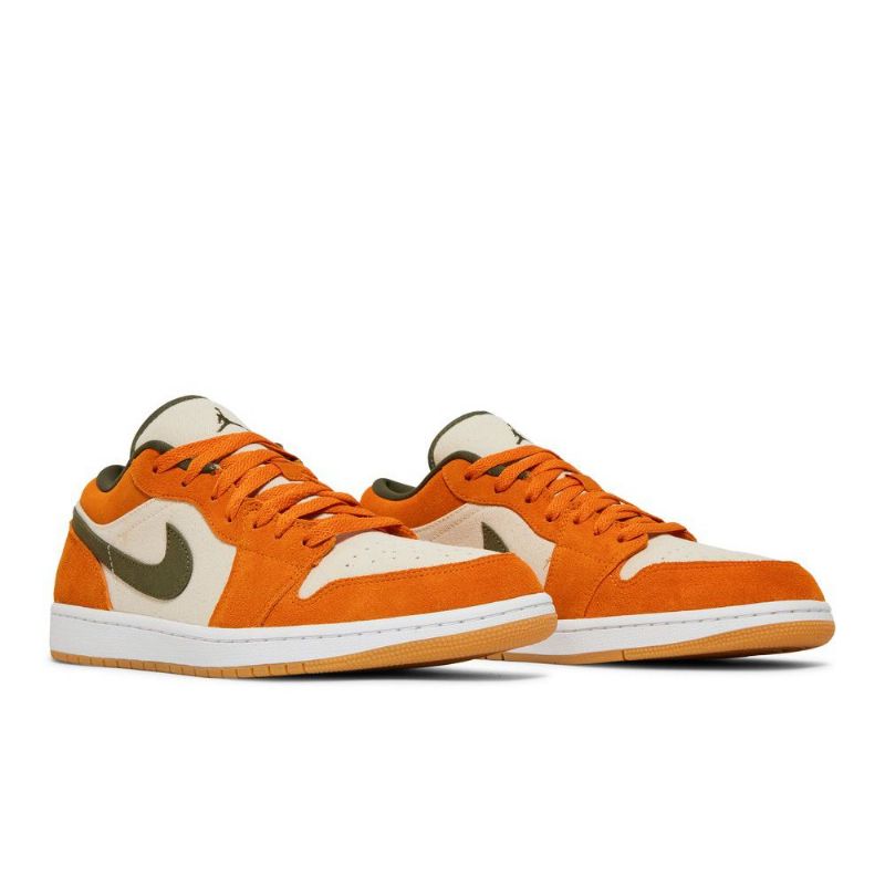 Air Jordan 1 Low Se Hvid Olivengrøn Orange Sko Herre