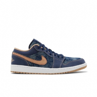 Air Jordan 1 Low Se Marineblå Brun Sko Herre