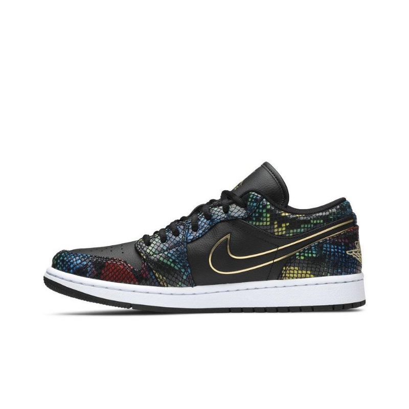 Air Jordan 1 Low Sort Guld Flerfarvede Sko Dame