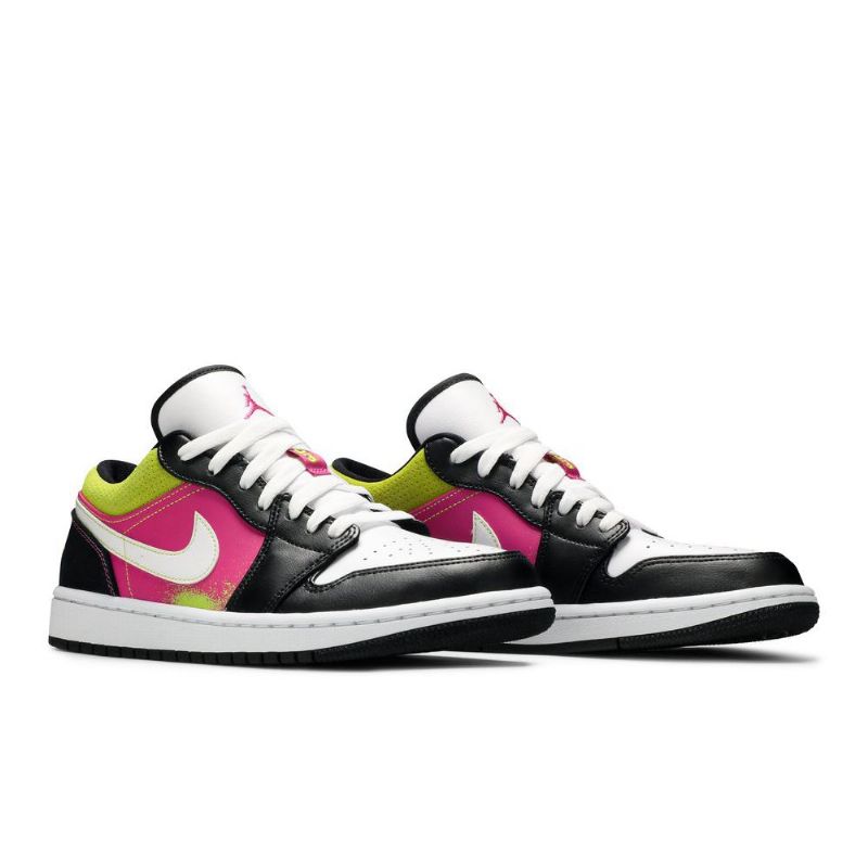Air Jordan 1 Low Sort Hvid Lyserød Grøn Sko Herre