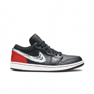 Air Jordan 1 Low Sort Rød Sølv Hvid Sko Herre