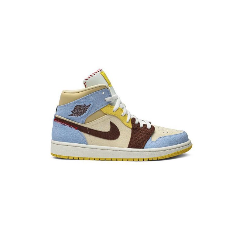 Air Jordan 1 Maison Chateau Rouge Mid Se Blå Brun Beige Sko Herre