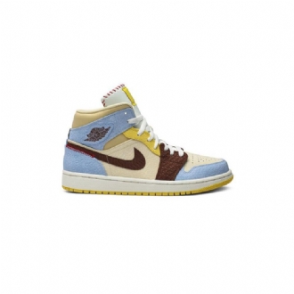 Air Jordan 1 Maison Chateau Rouge Mid Se Blå Brun Beige Sko Herre