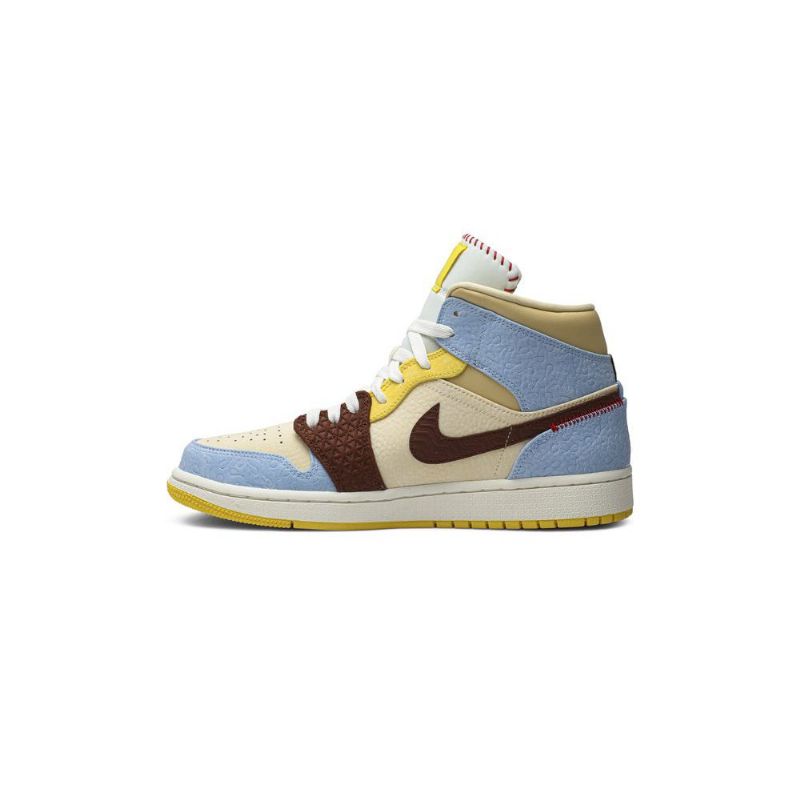Air Jordan 1 Maison Chateau Rouge Mid Se Blå Brun Beige Sko Herre