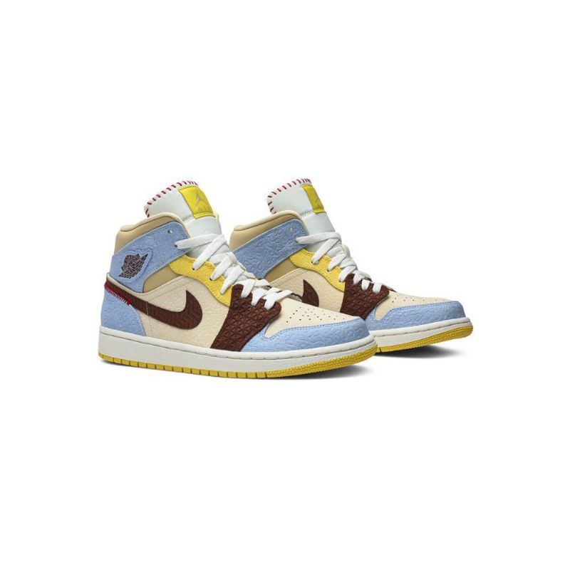 Air Jordan 1 Maison Chateau Rouge Mid Se Blå Brun Beige Sko Herre