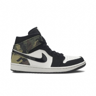 Air Jordan 1 Mid Beige Sort Grøn Sko Herre