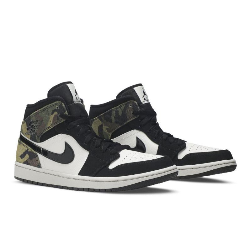 Air Jordan 1 Mid Beige Sort Grøn Sko Herre