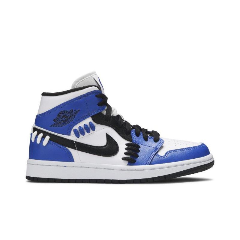 Air Jordan 1 Mid Blå Hvid Sort Sko Dame