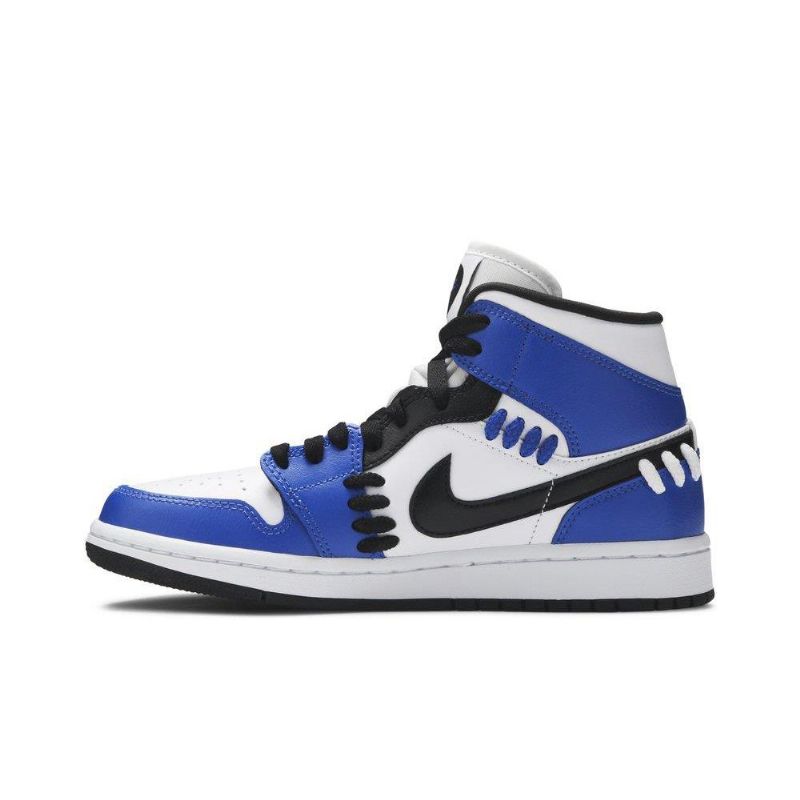 Air Jordan 1 Mid Blå Hvid Sort Sko Dame