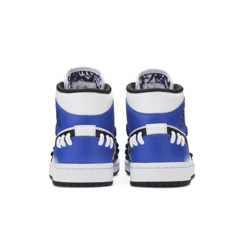 Air Jordan 1 Mid Blå Hvid Sort Sko Dame