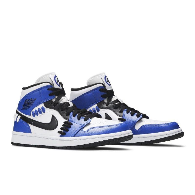 Air Jordan 1 Mid Blå Hvid Sort Sko Dame
