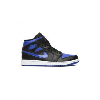Air Jordan 1 Mid Blå Sort Hvid Sko Herre